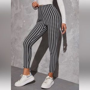 SHEIN XS Houndstooth Print High Waist Elastic Waist Stretchy Legging Work Pants